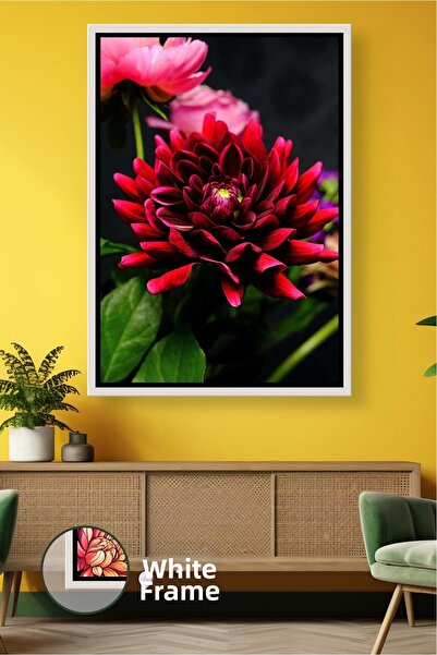 KOSS Dijital Vibrant Red Dahlia Detailed Flower Photo Framed Canvas Painting ...