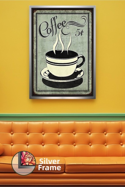KOSS Dijital Pictură pe pânză înrămată cu design retro de ceașcă de cafea pen...