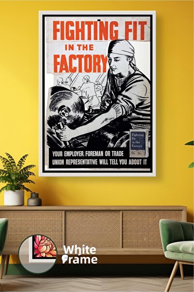 KOSS Dijital Εκτύπωση σε καμβά με πλαίσιο σε βιομηχανικό ρετρό σχέδιο Fightin...