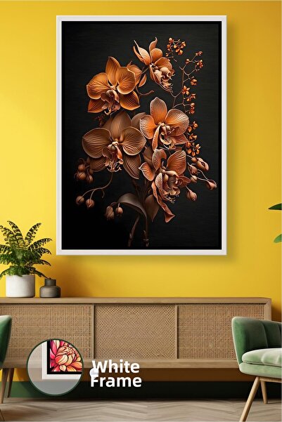KOSS Dijital Flori de orhidee în ton de cupru, fundal închis, decor de perete...
