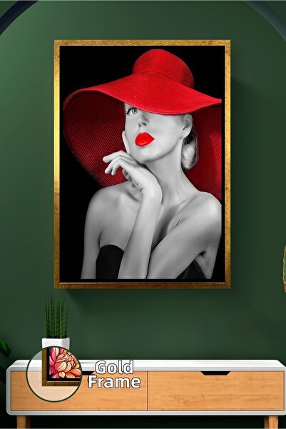 KOSS Dijital Κόκκινο καπέλο Γυναικεία φιγούρα Διακόσμηση τοίχου Κομψός πίνακα...