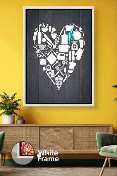 KOSS Dijital Tablou de pânză înrămat cu tematică de bucătărie modernă boho, d...