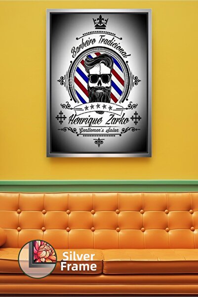 KOSS Dijital Bearded Classic Wall Decor Framed Canvas Painting with Barber Po...