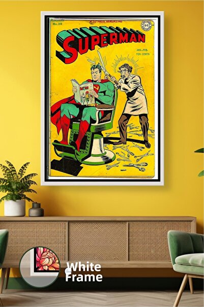 KOSS Dijital Superman Retro Barber Scene Poster Design Tablou pe pânză înrăma...