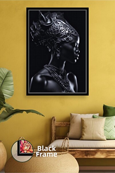 KOSS Dijital Portret de femeie cu vedere laterală în tonuri de negru, decor d...