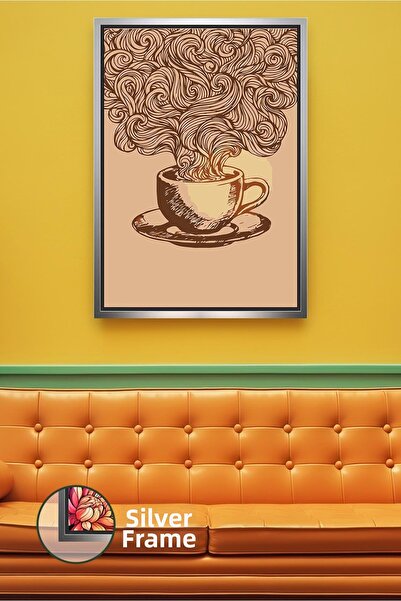 KOSS Dijital Linear Coffee Cup Patterned Kitchen Wall Decor Simple Retro Coff...