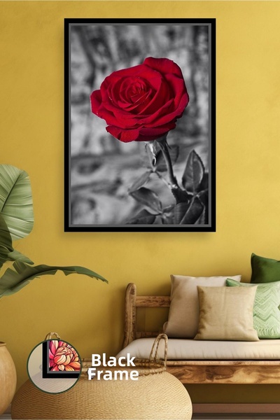 KOSS Dijital Κόκκινο τριαντάφυλλο Μαύρο Λευκό Πίνακας Λουλουδιών Διακόσμηση τ...