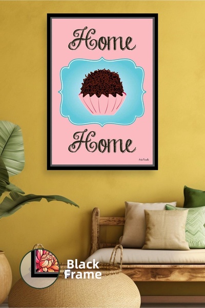 KOSS Dijital Home Sweet Home Pictură pe pânză înrămată cu figură de cupcake s...