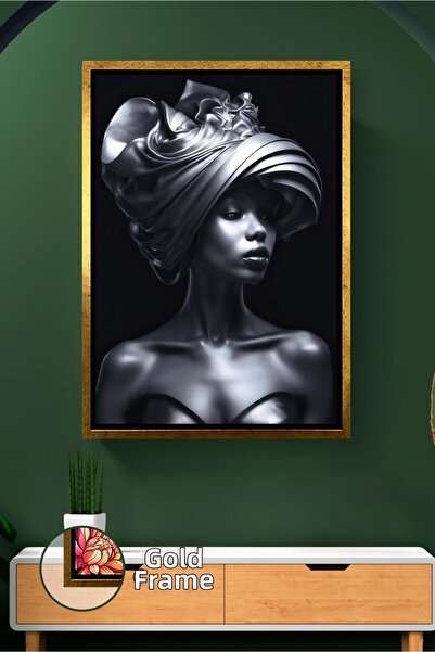 KOSS Dijital Pictură portret feminină în tonuri de negru, aspect metalic, dec...