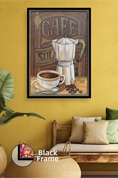KOSS Dijital Tablou de pânză înrămat cu tematică boemă vintage, cafea, decor ...