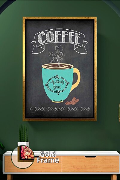 KOSS Dijital Cana de cafea în stil tablă cu pictură pe pânză înrămată, cu tex...