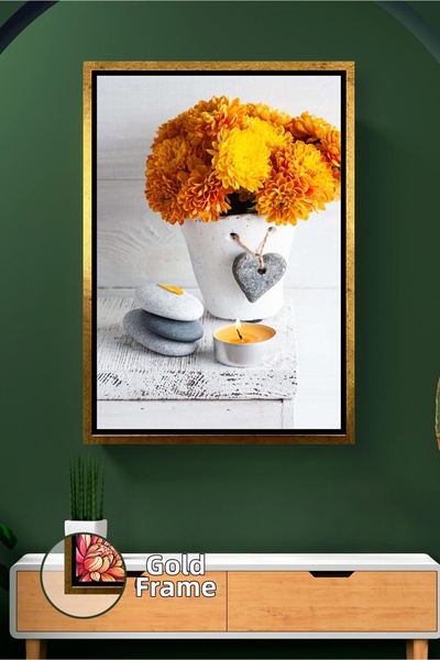 KOSS Dijital Pictură pe pânză înrămată cu flori de crizantemă galbenă, decora...