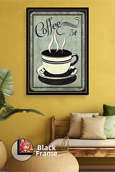 KOSS Dijital Pictură pe pânză înrămată cu design retro de ceașcă de cafea pen...