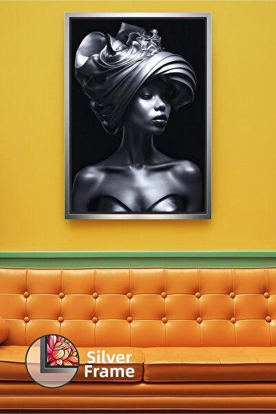 KOSS Dijital Pictură portret feminină în tonuri de negru, aspect metalic, dec...