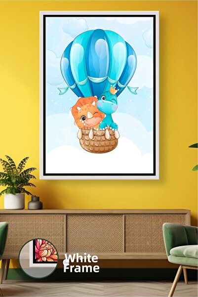 KOSS Dijital Tablou de pânză cu cadru, cu tematică de zbor cu dinozauri drăgu...