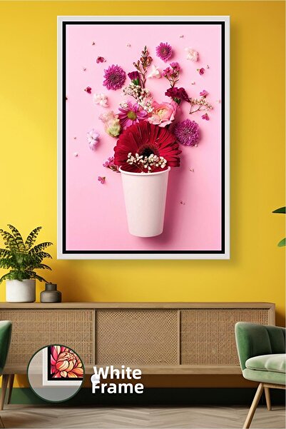 KOSS Dijital Aranjament floral cu fundal roz Pictură murală Decor modern și r...