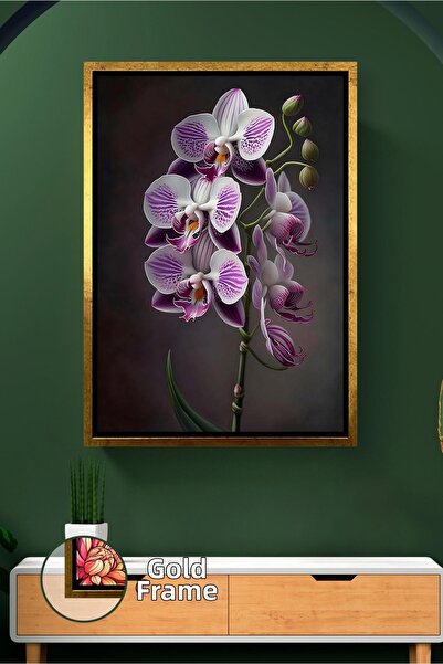 KOSS Dijital Pictură pe pânză înrămată cu ramă, cu ramură de orhidee albă vio...