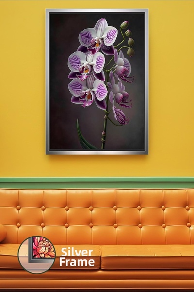 KOSS Dijital Pictură pe pânză înrămată cu ramă, cu ramură de orhidee albă vio...