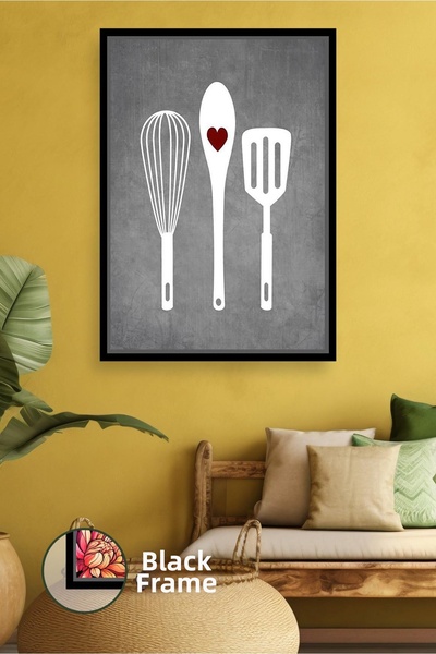 KOSS Dijital Tablou de pânză înrămat cu detalii minimaliste de inimă de bucăt...