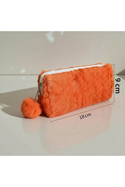 Elegance Orange Pencil Case with Plush Pompon