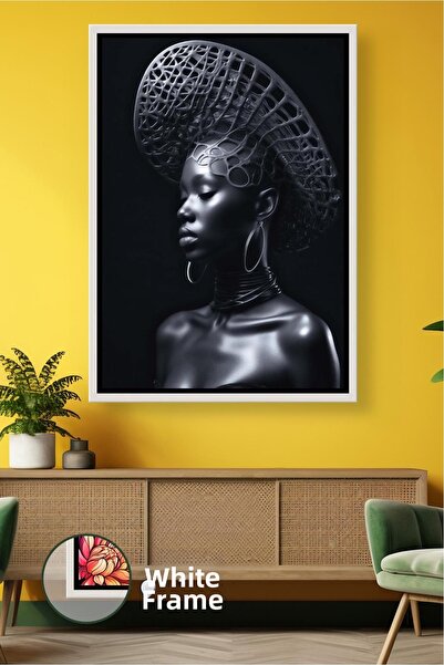 KOSS Dijital Black African Woman Portrait Decorative Wall Painting Modern Scu...