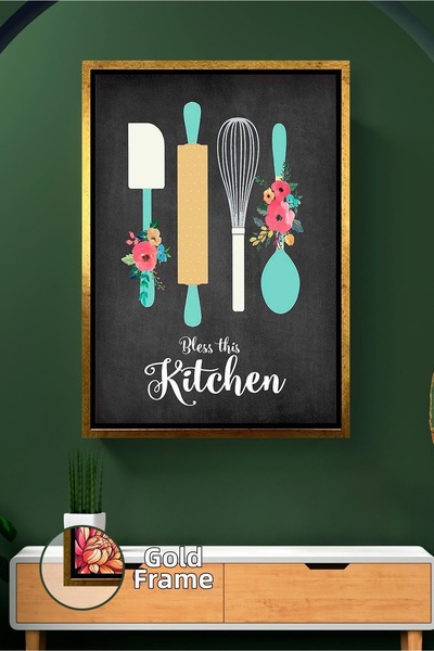 KOSS Dijital Bless This Kitchen, cu flori scrise, ustensile de bucătărie, dec...