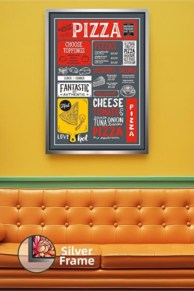 KOSS Dijital Retro Pizza Menu Design Framed Canvas Painting for Kitchen and R...