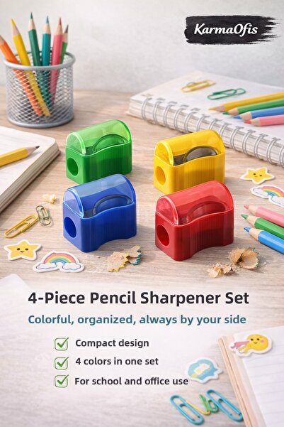 KarmaOfis Pencil Sharpener with Storage Box, Set of 4 |   Colored Pencil Shar...