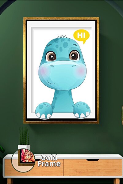 KOSS Dijital Εικόνα σε καμβά με κορνίζα, με τυπωμένο μπλε δεινόσαυρο, διασκεδ...