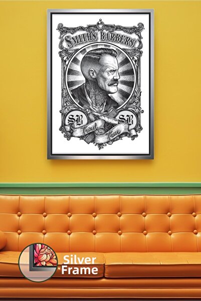 KOSS Dijital Tablou de pânză înrămat în stil clasic de gravură pentru barbier...