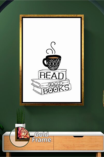 KOSS Dijital Decor de perete cu desen minimalist cu tematică de cafea și cărț...