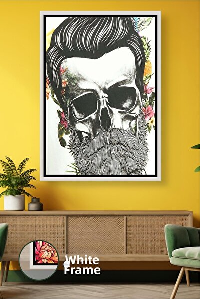 KOSS Dijital Modern Wall Painting with Bearded Skull Pattern, Framed Canvas P...
