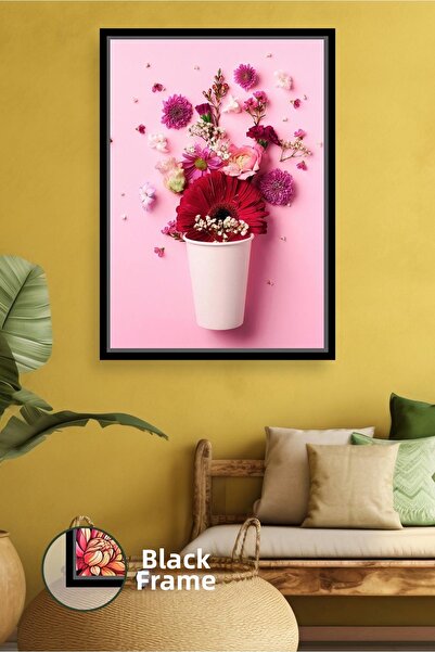 KOSS Dijital Aranjament floral cu fundal roz Pictură murală Decor modern și r...