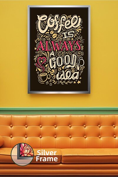 KOSS Dijital Written Coffee Themed Typography Kitchen Wall Decor Modern Frame...