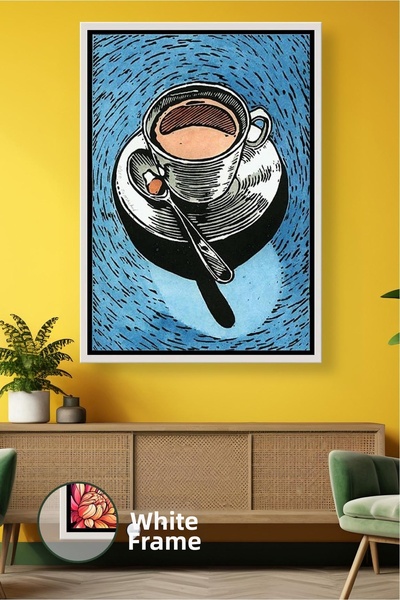 KOSS Dijital Ilustrație de ceașcă de cafea modernă boho, pictură pe pânză înr...