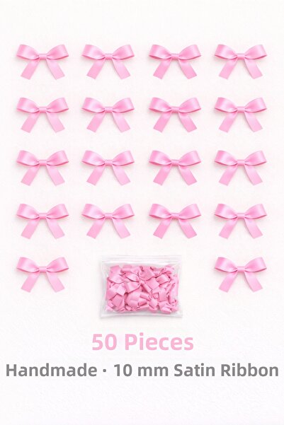 Ak Tuhafiye Pink Bow Satin Ribbon – 10 mm Decoration, Wedding Candy, Gift, Do...