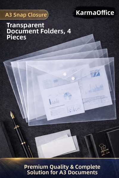 KarmaOfis A3 Snap Fastener Document Envelope Transparent 4 Pieces |   Durable...