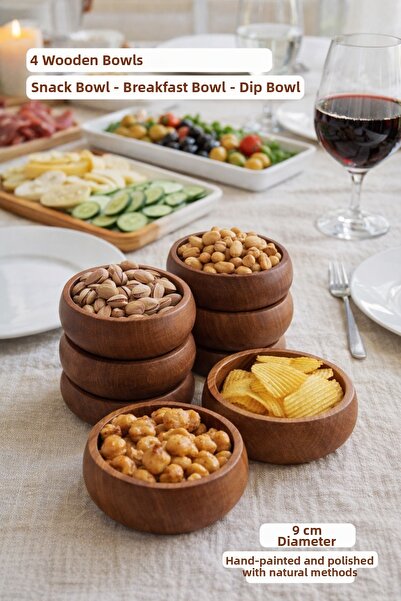 Adenwoodart Set of 4 Wooden Snack Bowl Presentation Breakfast Bowl Bthgroup 4...