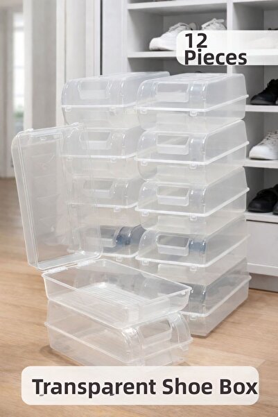 Funny Life Premium Transparent Shoe Box 12 Pieces - Dust-Proof, Breathable, S...