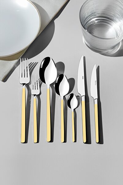 Nehir Dalyan Altın Sade 12-Person 84-Piece Boxed Cutlery Set