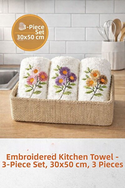 Naturel Collection Σετ πετσετών κουζίνας 3 τεμαχίων 30x50 με κεντητό δώρο προ...