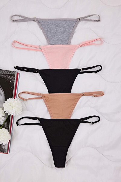 Trendyol Collection Schwarz-Mehrfarbig, 5er-Pack, verstellbare Taille, Baumwo...