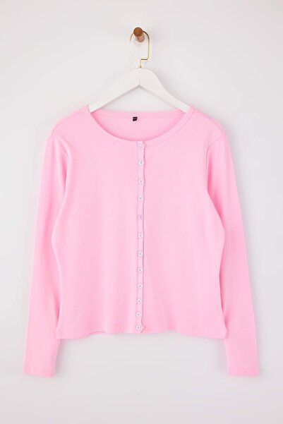 Trendyol Curve Bluză roz Ribana din material subțire mărime mare TBBSS26AF00010