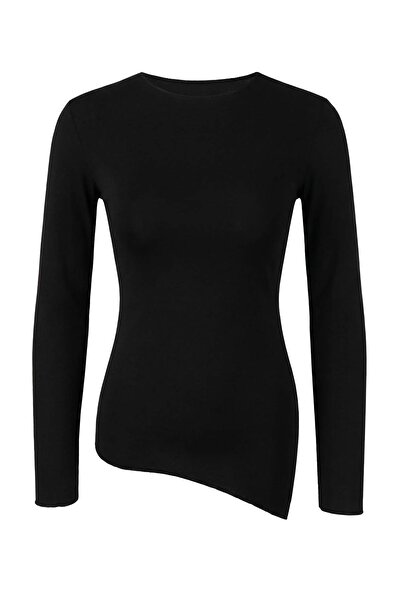 Trendyol Collection Black Asymmetric Long Sleeve Premium Soft Knitted Blouse ...