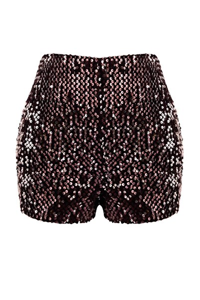 Trendyol Collection Καφέ σούπερ μίνι σορτς με παγιέτες & βερμούδες TPRAW26SR0...