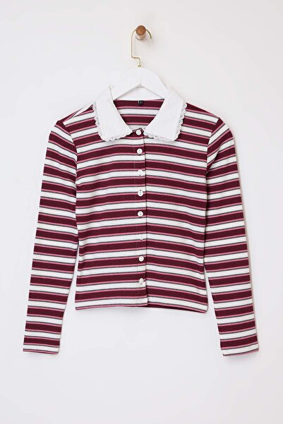 Trendyol Collection Bluză cu dungi multicolore/ mulat guler polo cu nasturi m...