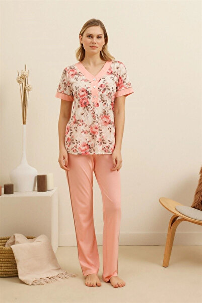 Cossy By Aqua Set de pijamale de damă bej cu model 21aqu 0021693