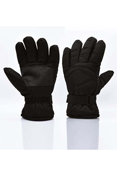 Külah Erkek Içi Polar Siyah Kayak Kar Eldiveni Fosforlu Şerit