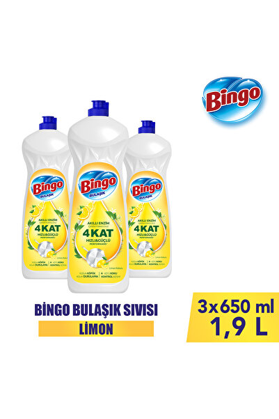 Bingo Sıvı Elde Bulaşık Deterjanı Limon 650ml X 3 Adet