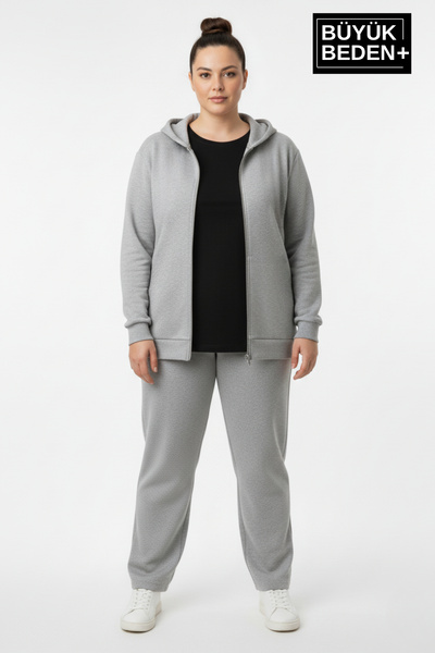 Superlife سترة نسائية كبيرة الحجم بسحاب بغطاء رأس - تصميم مريح SPR26BHR960